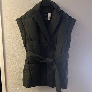NWT GAP Olive Green Puffer Vest with Belt